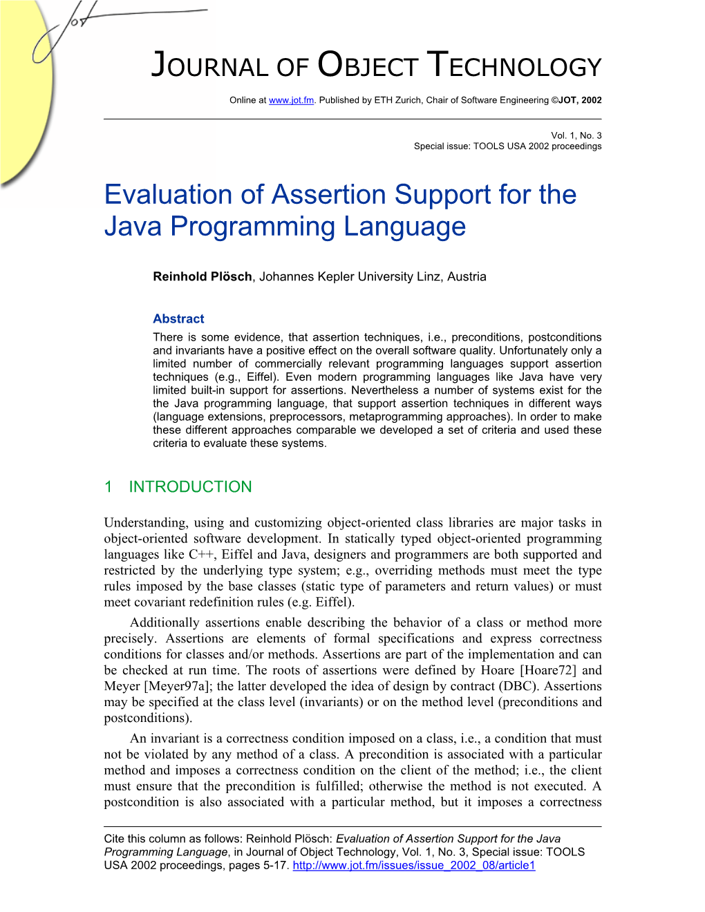 Evaluation of Assertion Support for the Java Programming Language