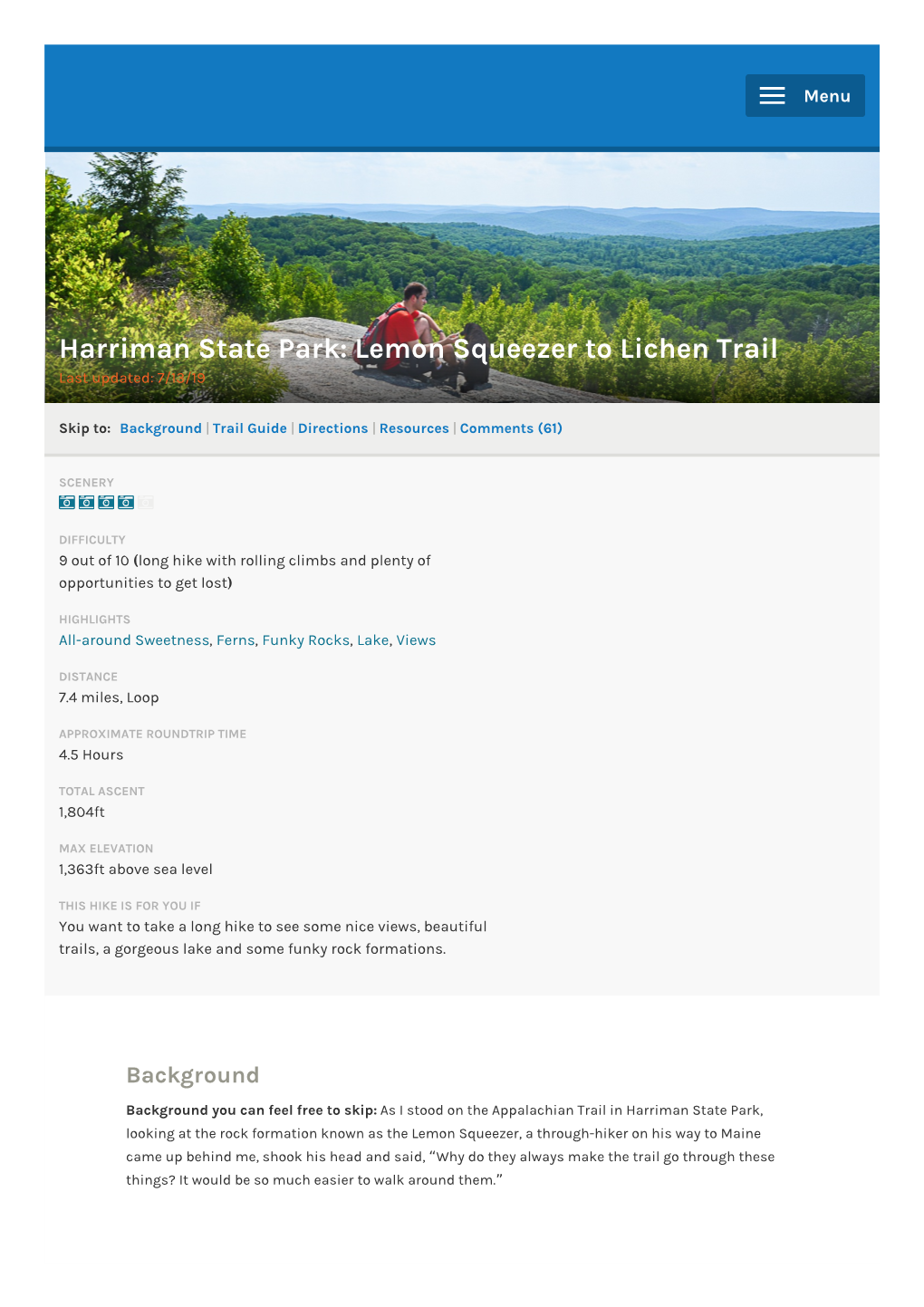 Harriman State Park: Lemon Squeezer to Lichen Trail Last Updated: 7/13/19