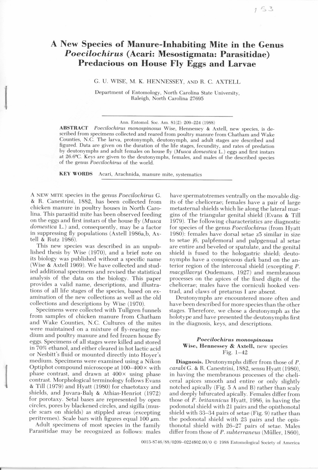 Anew Species of Manure-Inhabiting Mite in the Genus Poecilochirus(Acari: Mesostigmata: Parasitidae) Predacious on House Fly Eggs and Larvae