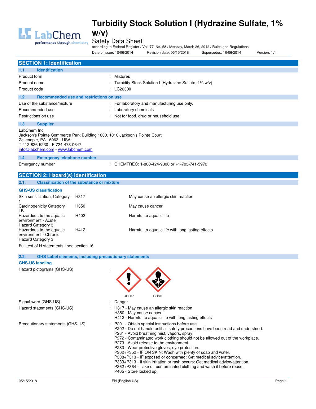 Hydrazine Sulfate, 1% W/V)