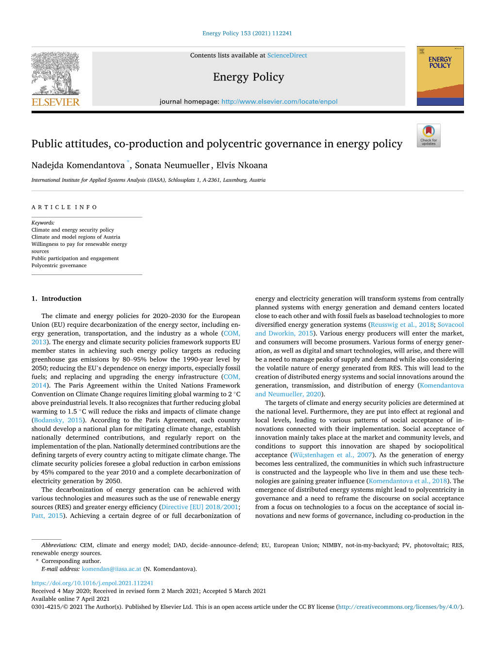 Public Attitudes, Co-Production and Polycentric Governance in Energy Policy