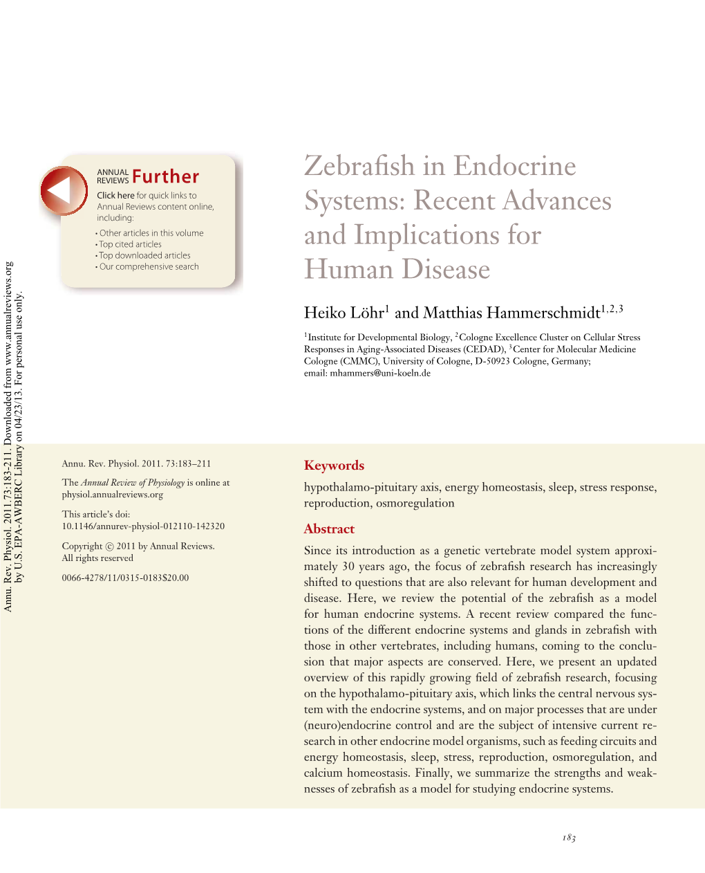 Zebrafish in Endocrine Systems: Recent Advances and Implications