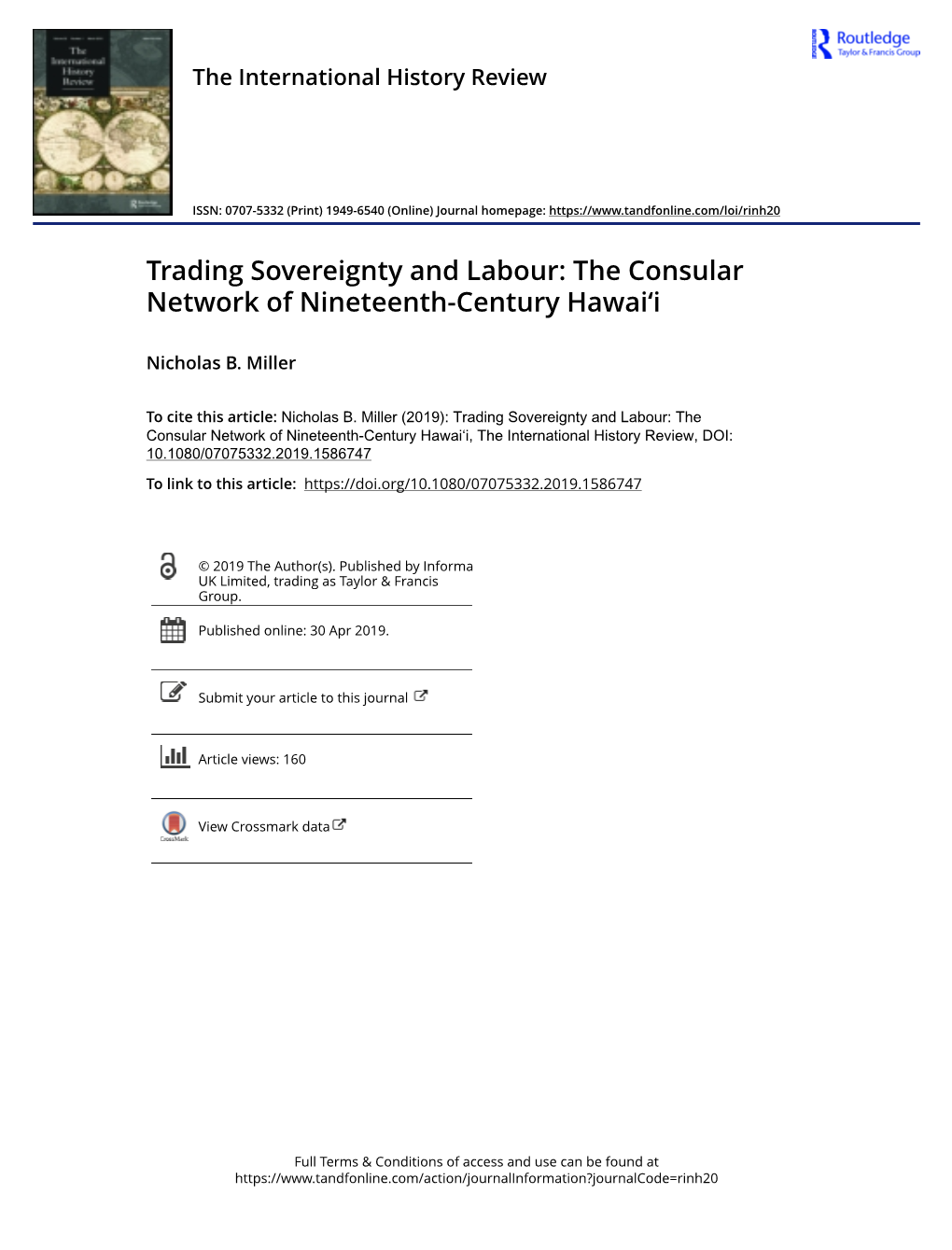 Trading Sovereignty and Labour: the Consular Network of Nineteenth-Century Hawai'i