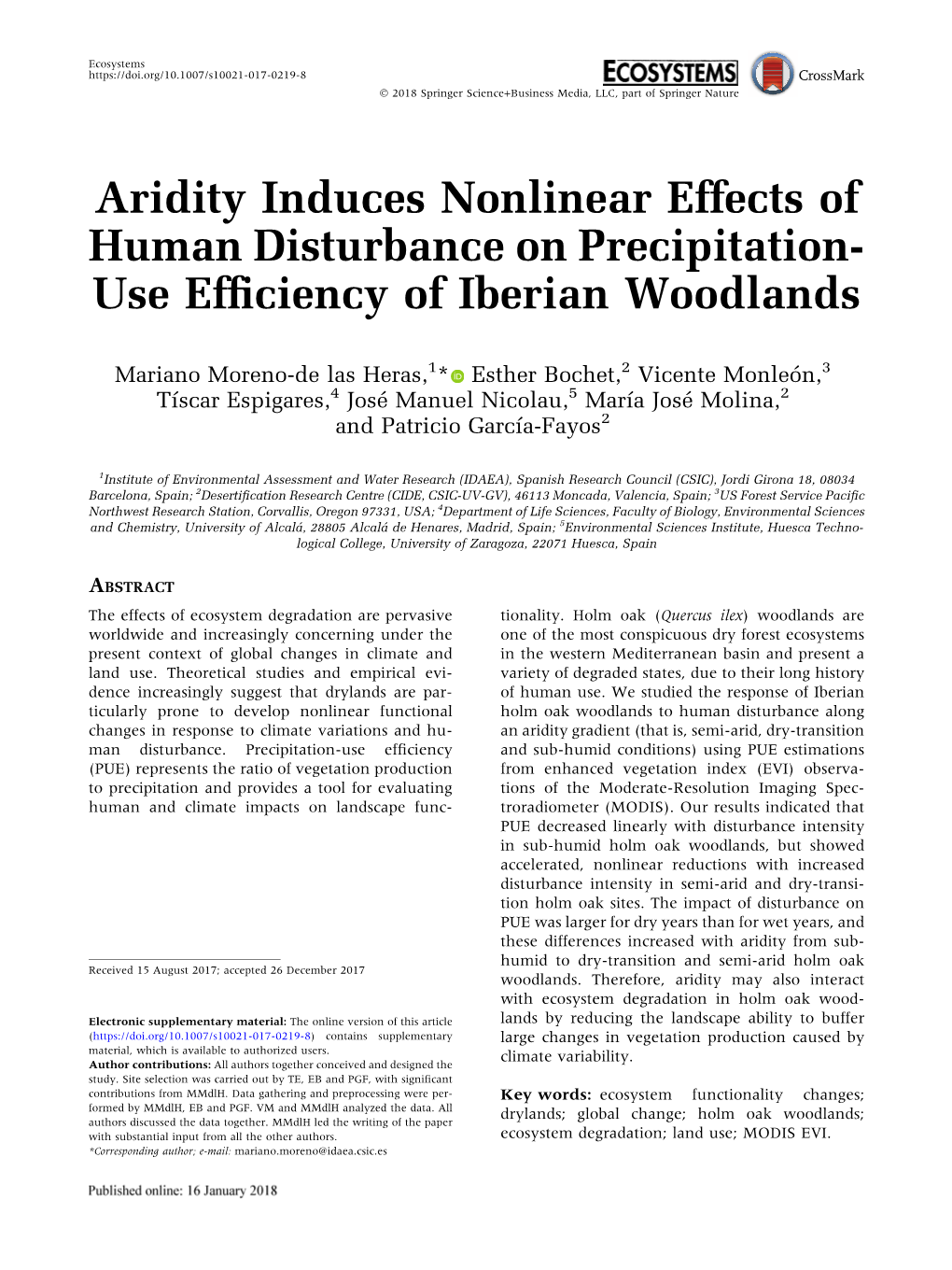 Aridity Induces Nonlinear Effects of Human Disturbance on Precipitation-Use Efficiency of Iberian Woodlands