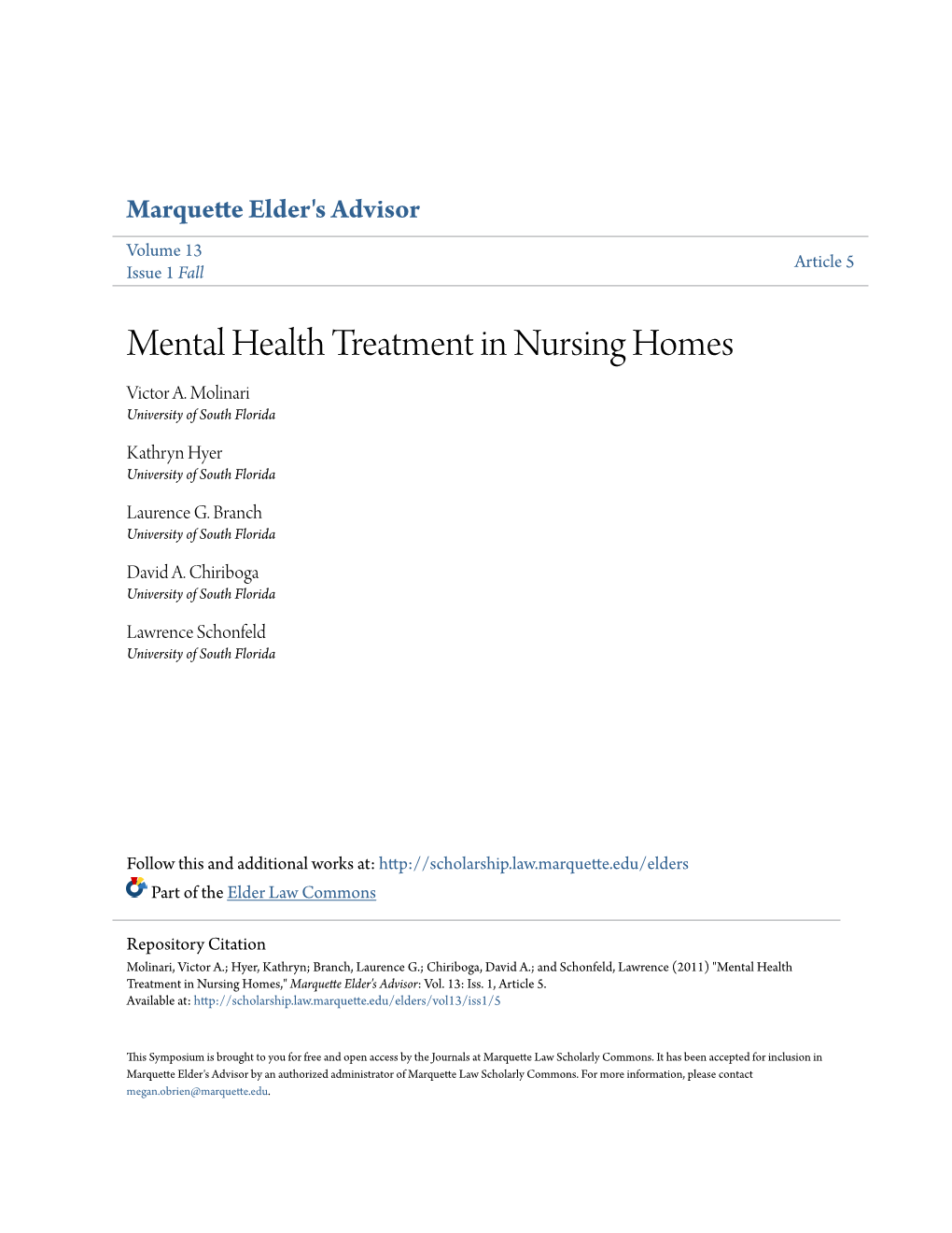 Mental Health Treatment in Nursing Homes Victor A