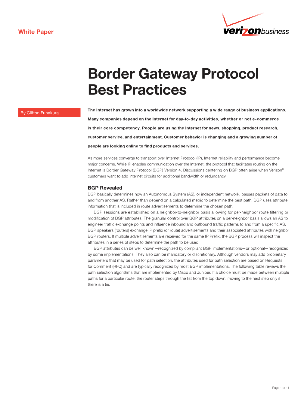 Border Gateway Protocol Best Practices