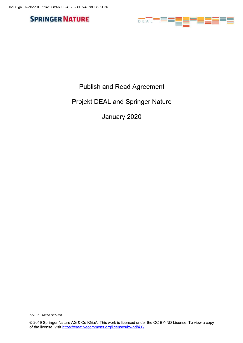 Publish and Read Agreement Projekt DEAL and Springer Nature January 2020