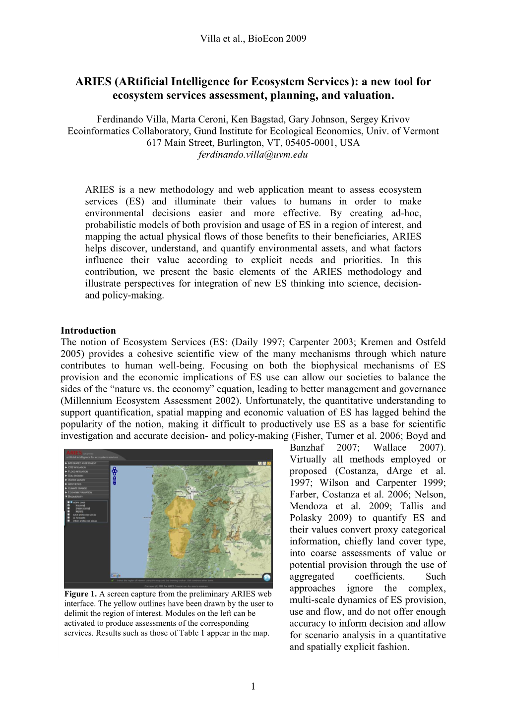 Artificial Intelligence for Ecosystem Services ): a New Tool for Ecosystem Services Assessment, Planning, and Valuation