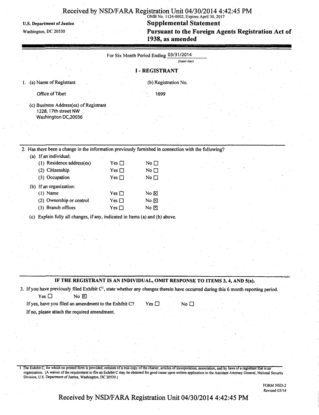 Received by NSD/FARA Registration Unit 04/30/2014 4:42:45 PM U.S