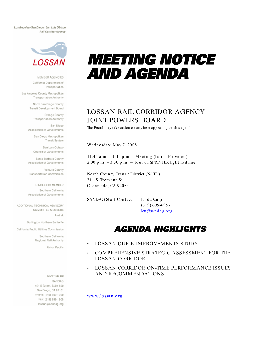 Meeting Notice and Agenda