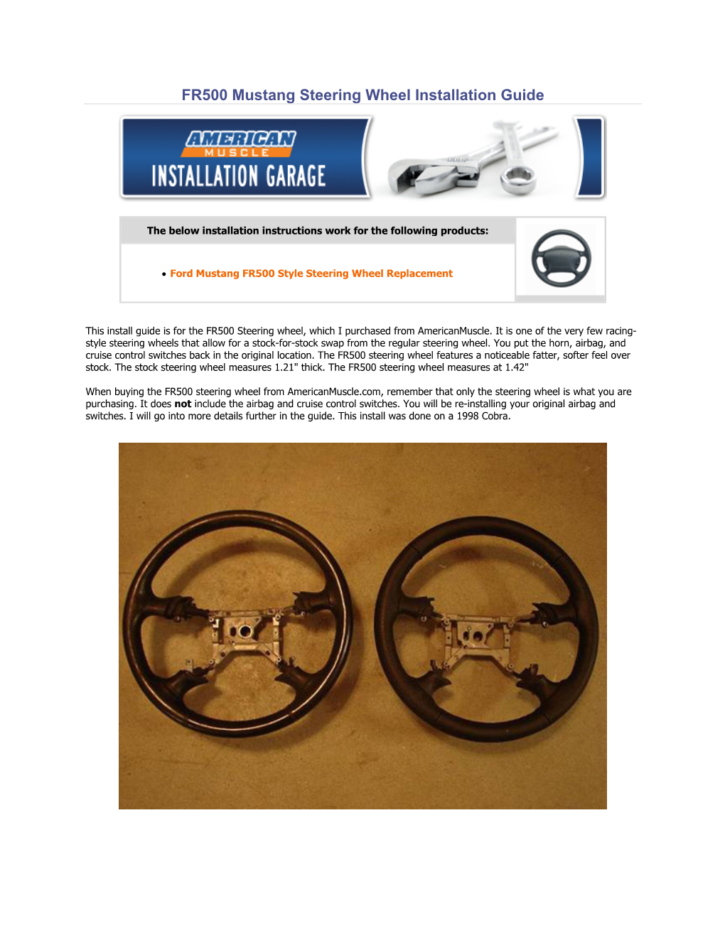 FR500 Mustang Steering Wheel Installation Guide