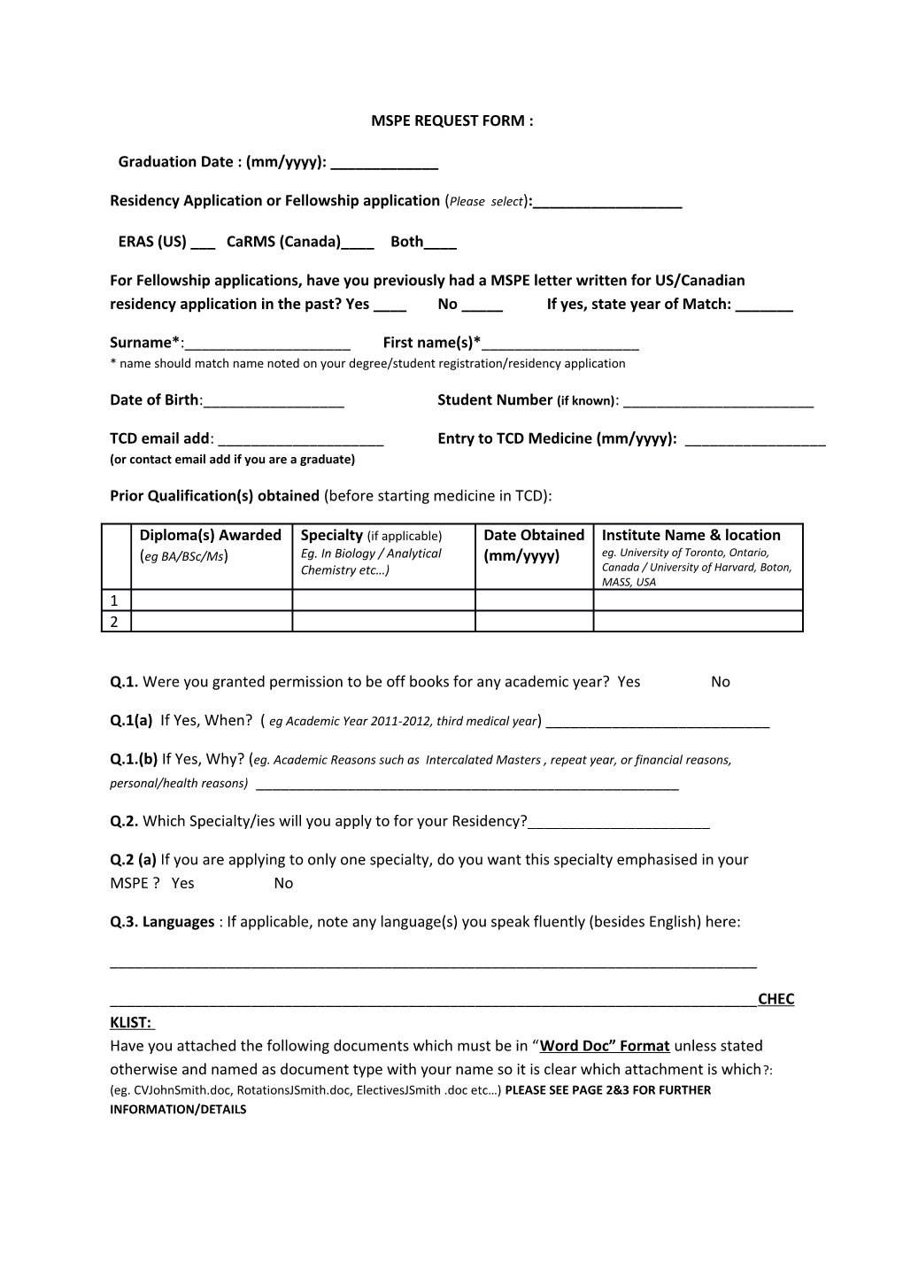 Mspe Request Form