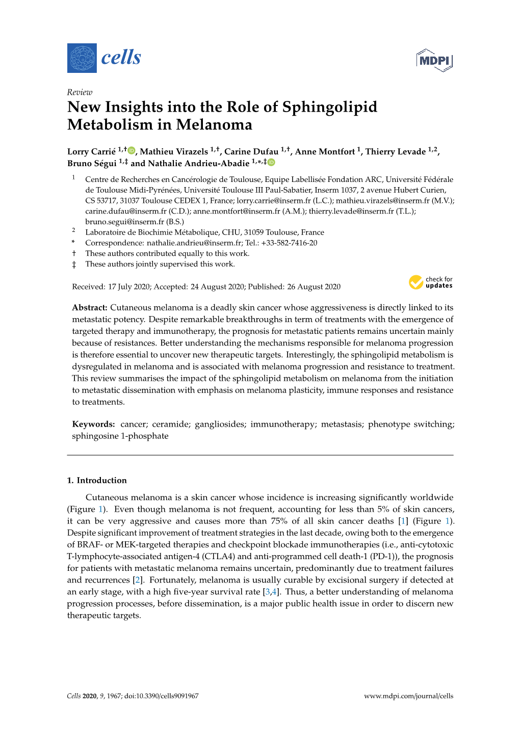 New Insights Into the Role of Sphingolipid Metabolism in Melanoma