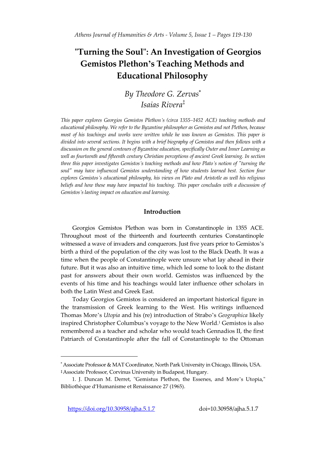 An Investigation of Georgios Gemistos Plethonʼs Teaching Methods and Educational Philosophy