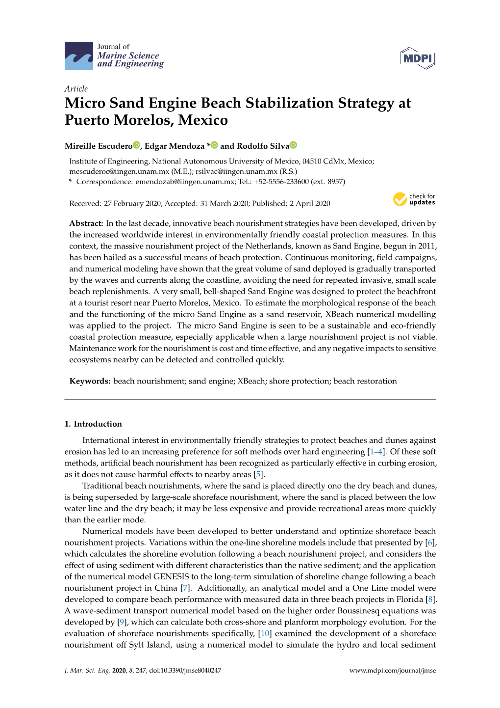 Micro Sand Engine Beach Stabilization Strategy at Puerto Morelos, Mexico