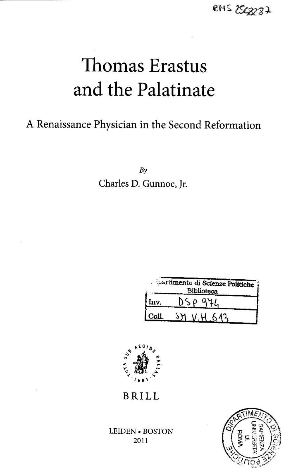 Thomas Erastus and the Palatinate
