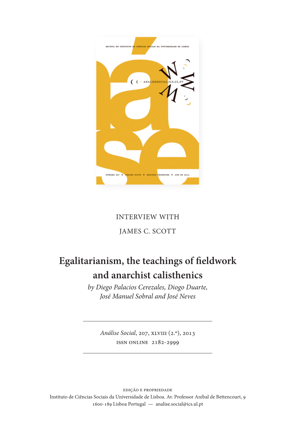 Egalitarianism, the Teachings of Fieldwork and Anarchist Calisthenics by Diego Palacios Cerezales, Diogo Duarte, José Manuel Sobral and José Neves