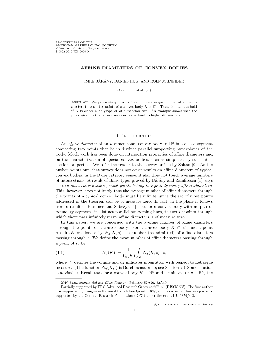 AFFINE DIAMETERS of CONVEX BODIES 1. Introduction an Affine