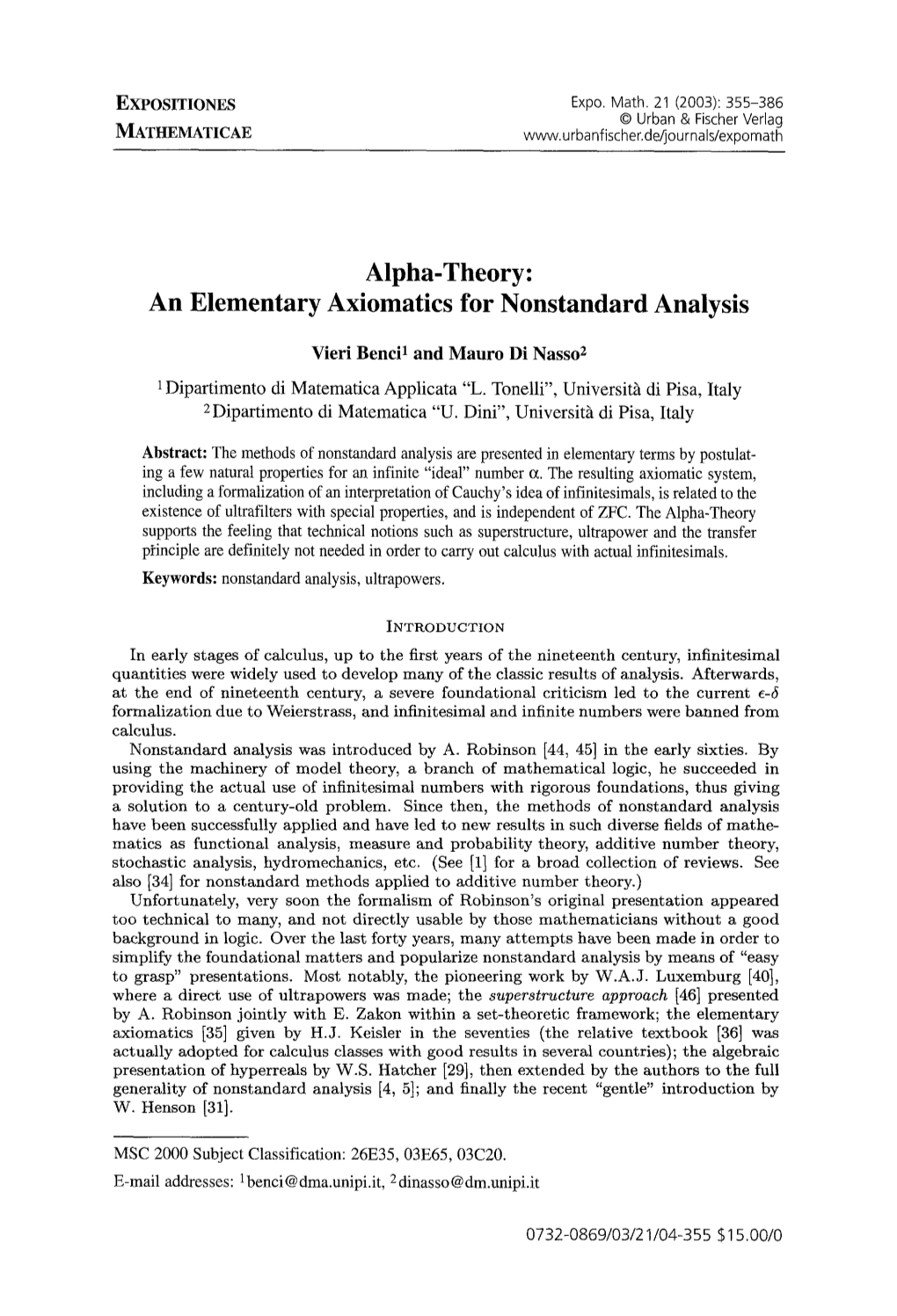 Alpha-Theory: an Elementary Axiomatics for Nonstandard Analysis