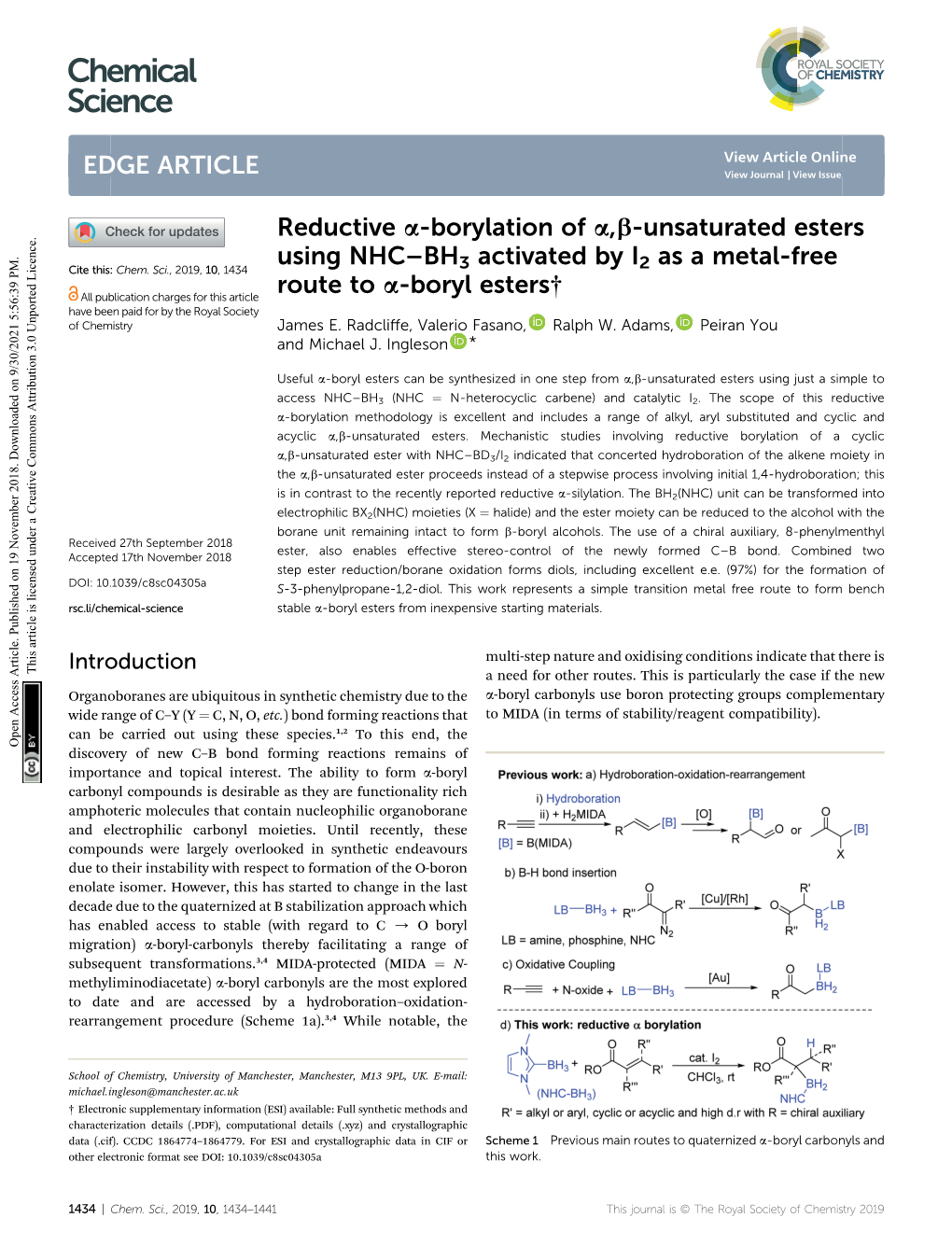 Reductive Α-Borylation of Α,Β-Unsaturated Esters Using NHC