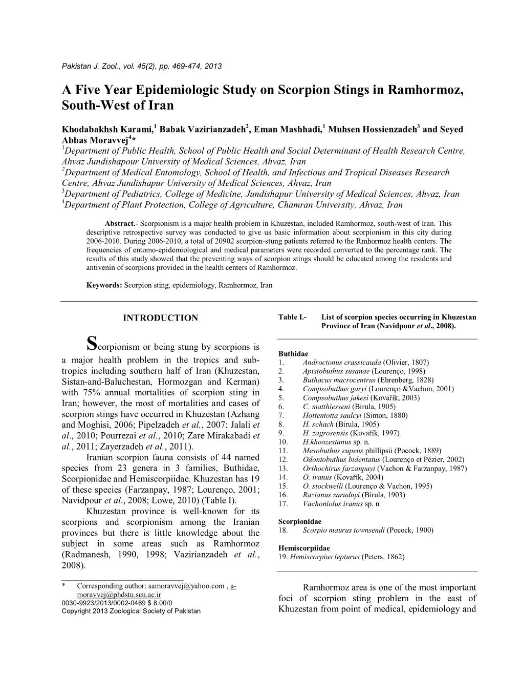 A Five Year Epidemiologic Study on Scorpion Stings in Ramhormoz, South-West of Iran