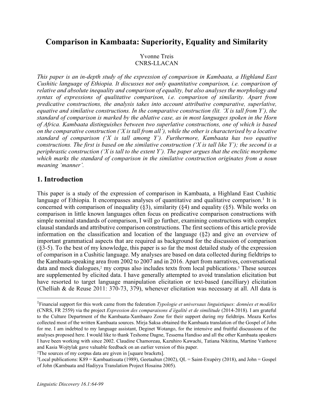 Comparison in Kambaata: Superiority, Equality and Similarity