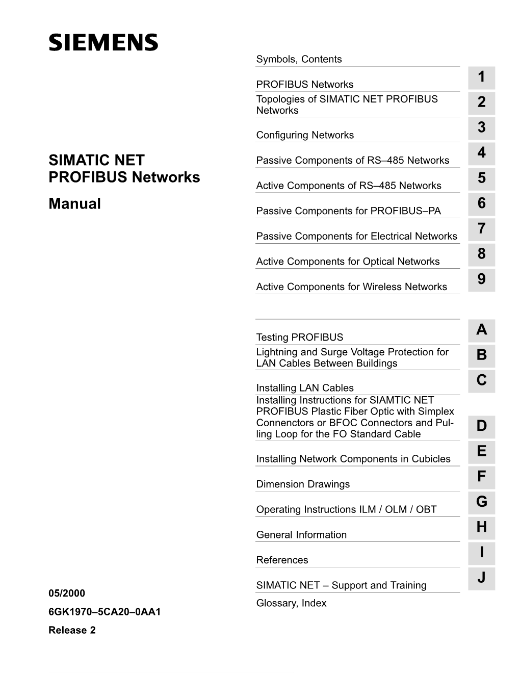 1 2 3 4 5 6 7 8 9 a B C D E F G H I J Manual SIMATIC NET PROFIBUS