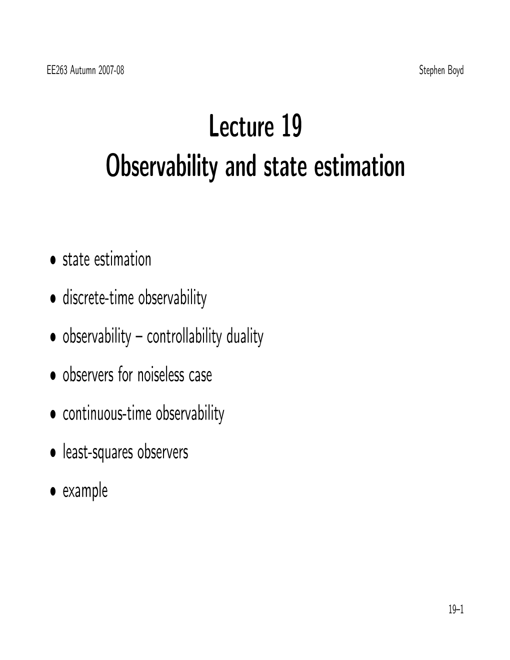 Lecture 19 Observability and State Estimation