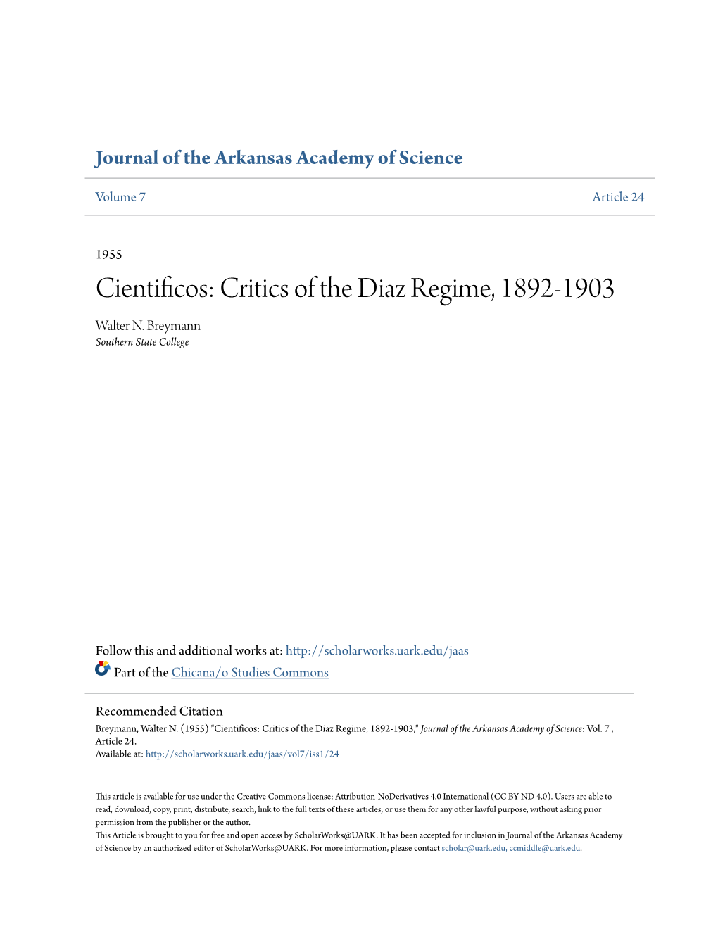 Cientificos: Critics of the Diaz Regime, 1892-1903 Walter N