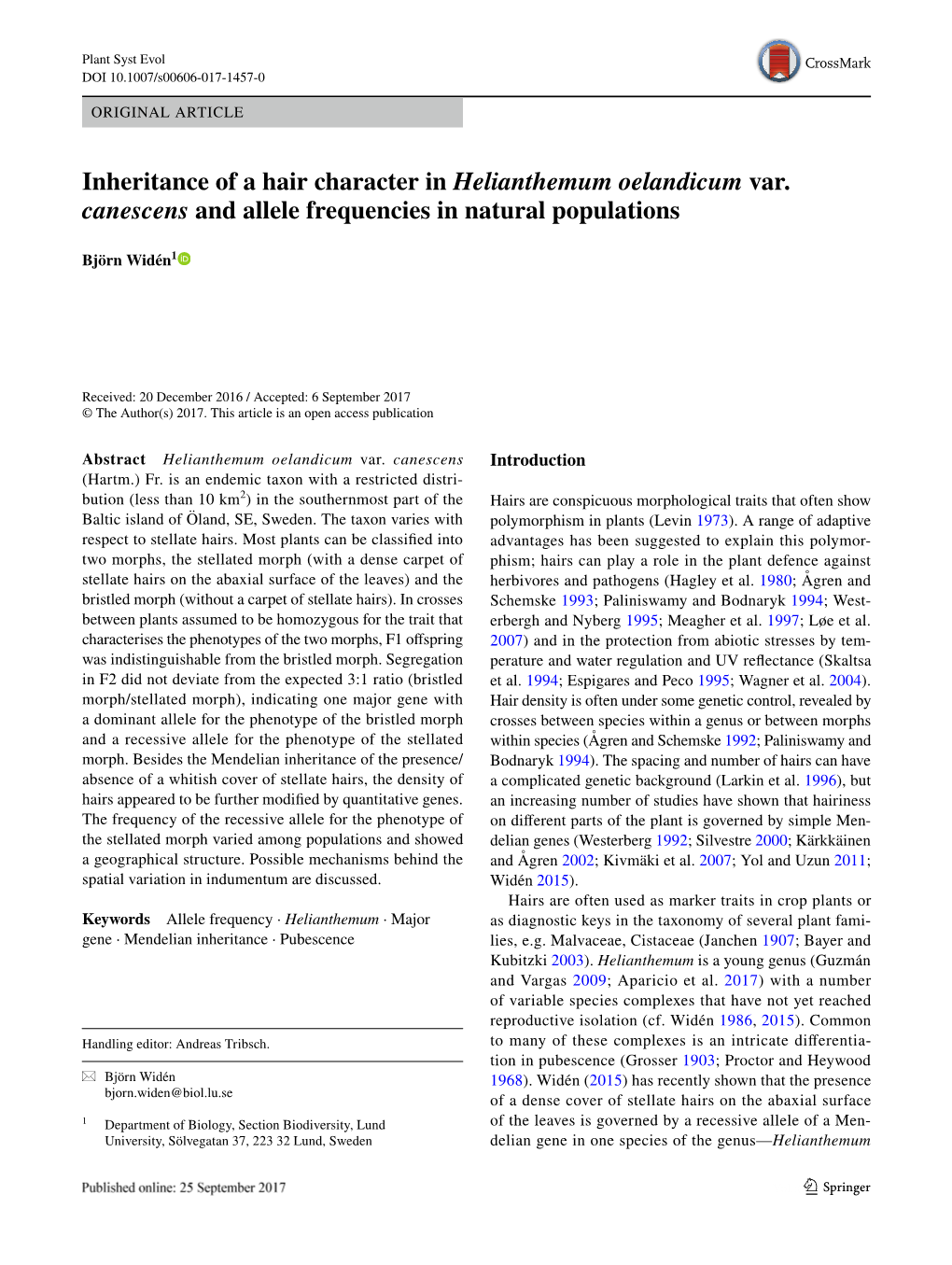 Inheritance of a Hair Character in Helianthemum Oelandicum Var