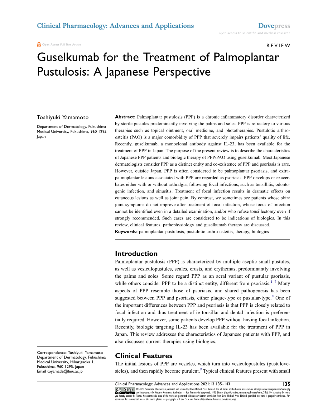 Guselkumab for the Treatment of Palmoplantar Pustulosis: a Japanese Perspective
