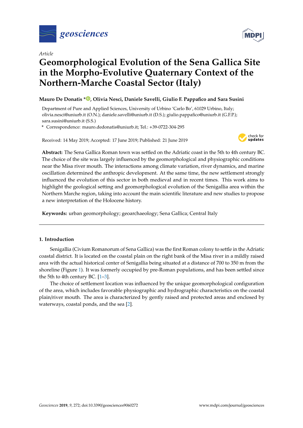 Geomorphological Evolution of the Sena Gallica Site in the Morpho-Evolutive Quaternary Context of the Northern-Marche Coastal Sector (Italy)