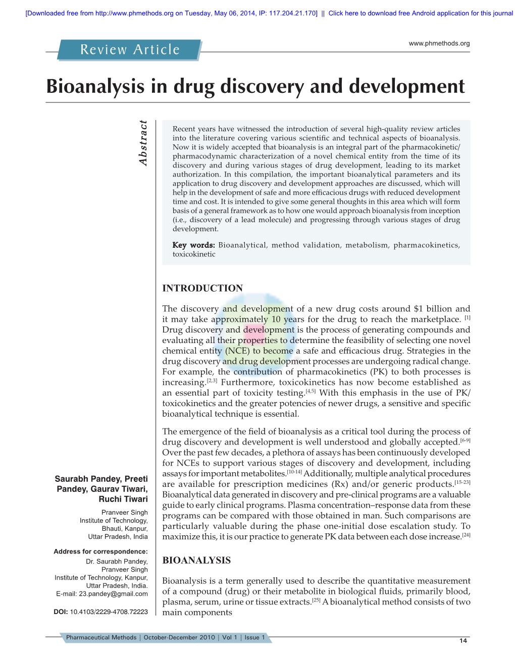 Bioanalysis in Drug Discovery and Development