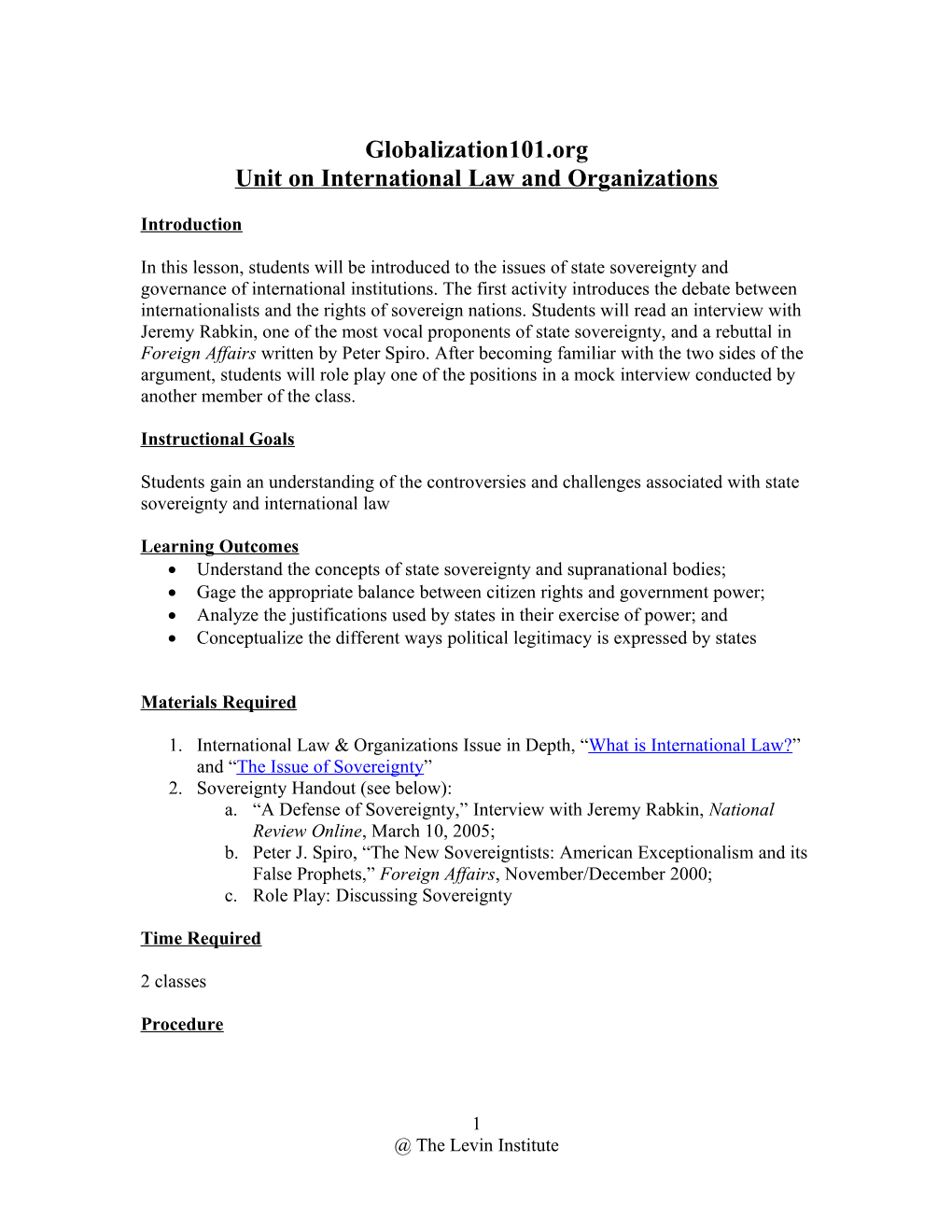 Unit on International Law and Organizations