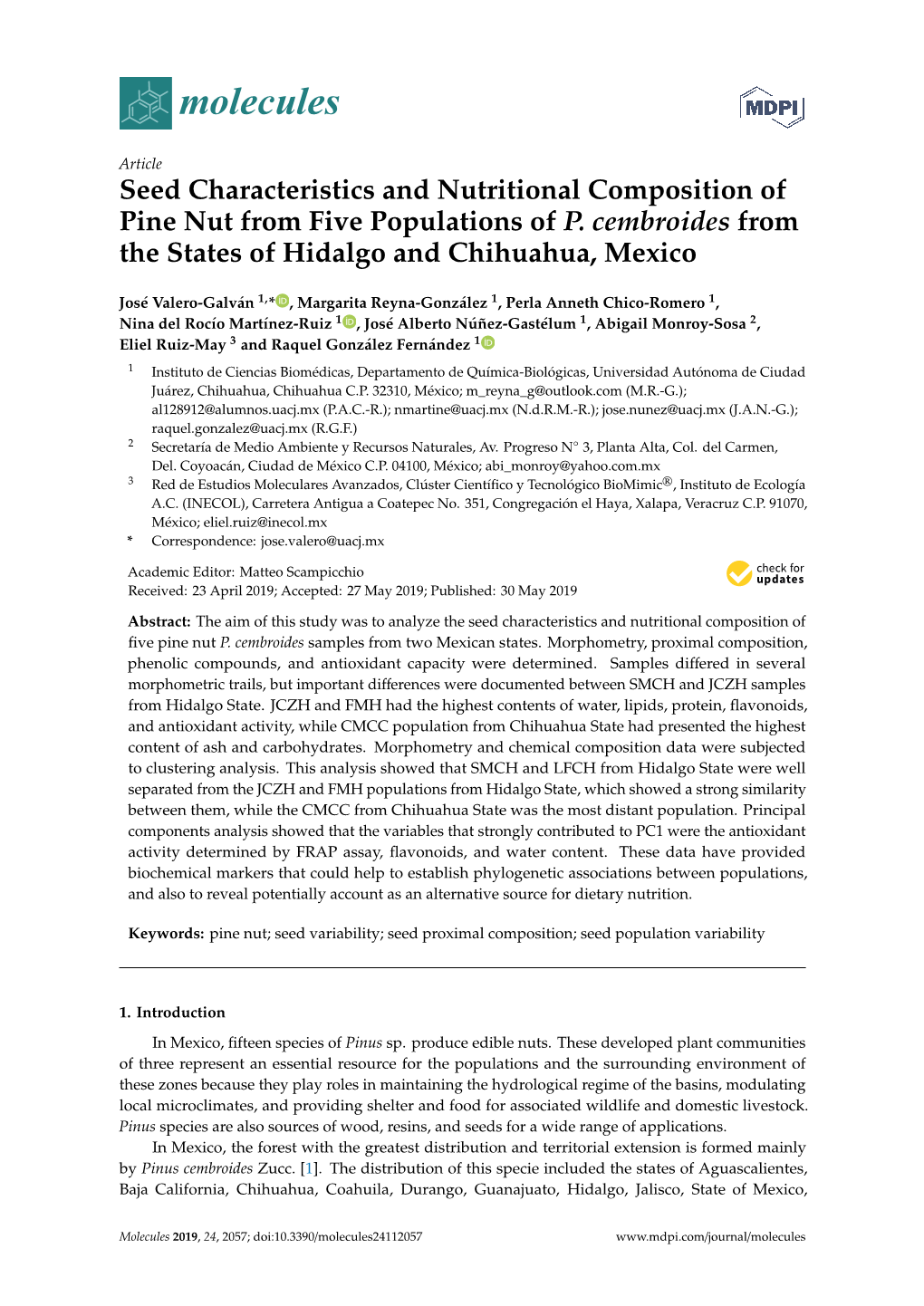 Seed Characteristics and Nutritional Composition of Pine Nut from Five Populations of P