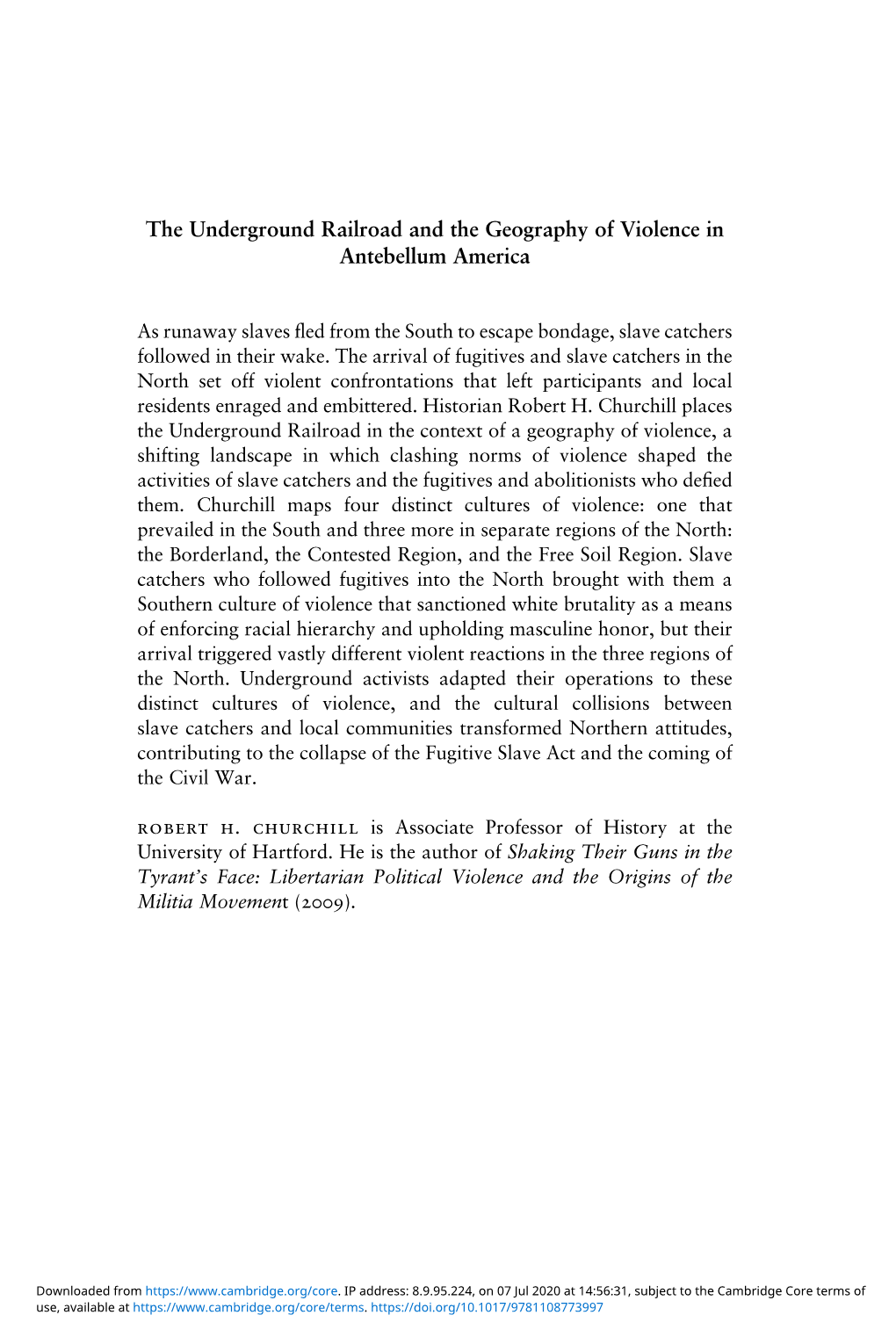 The Underground Railroad and the Geography of Violence in Antebellum America