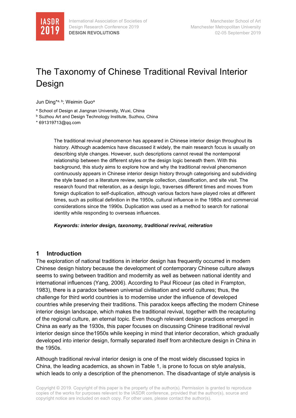 The Taxonomy of Chinese Traditional Revival Interior Design Jun Ding