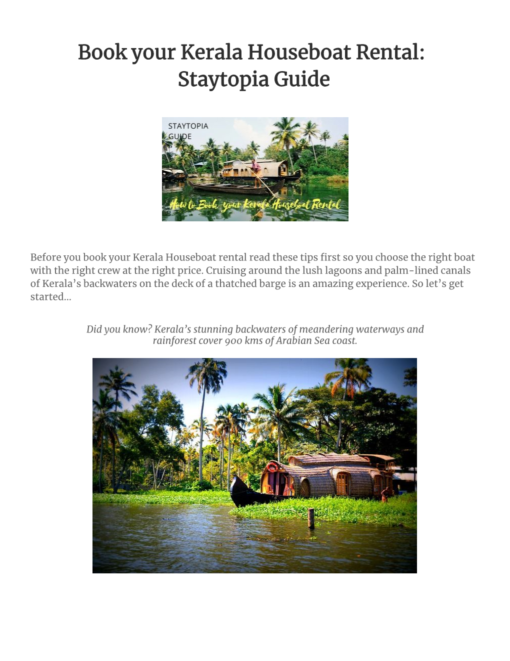 Book​​Your​​Kerala​​Houseboat​​Rental: Staytopia​​Guide