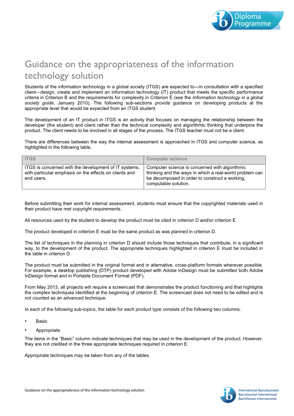 Guidance on the Appropriateness of the Information Technology Solution