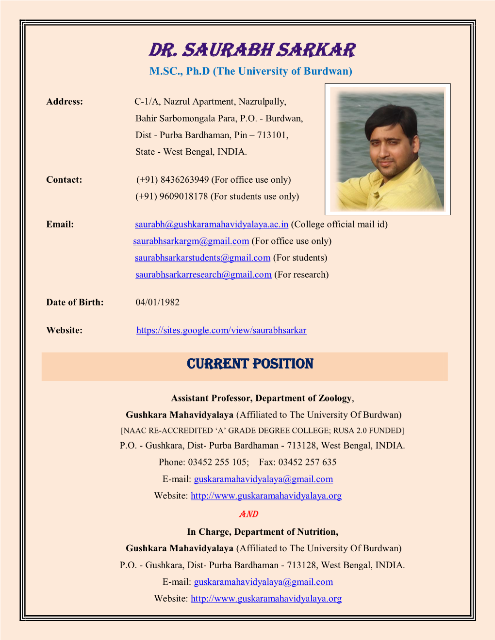 Dr. SAURABH SARKAR M.SC., Ph.D (The University of Burdwan)