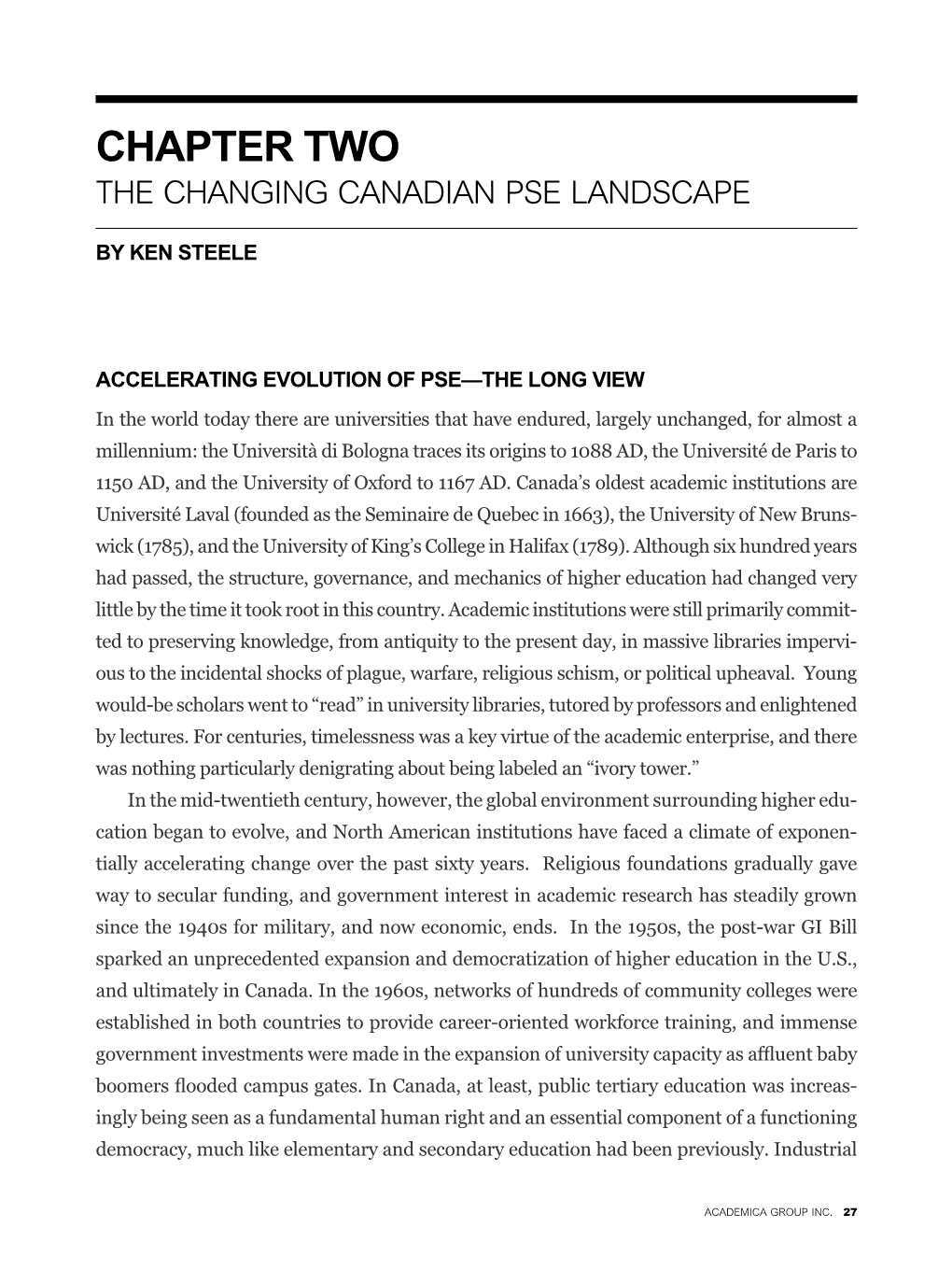 The Changing Canadian Pse Landscape