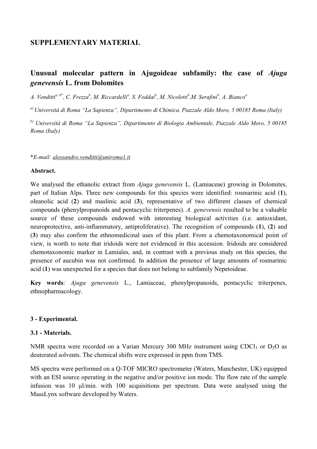 SUPPLEMENTARY MATERIAL Unusual Molecular Pattern In