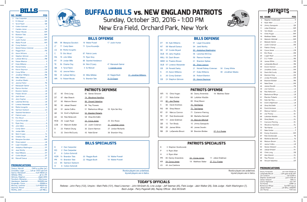 BUFFALO BILLS Vs. NEW ENGLAND PATRIOTS NO NAME POS 2 Dan Carpenter