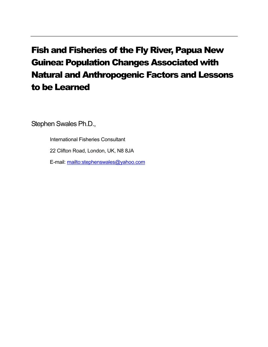 Fish and Fisheries of the Fly River, Papua New Guinea