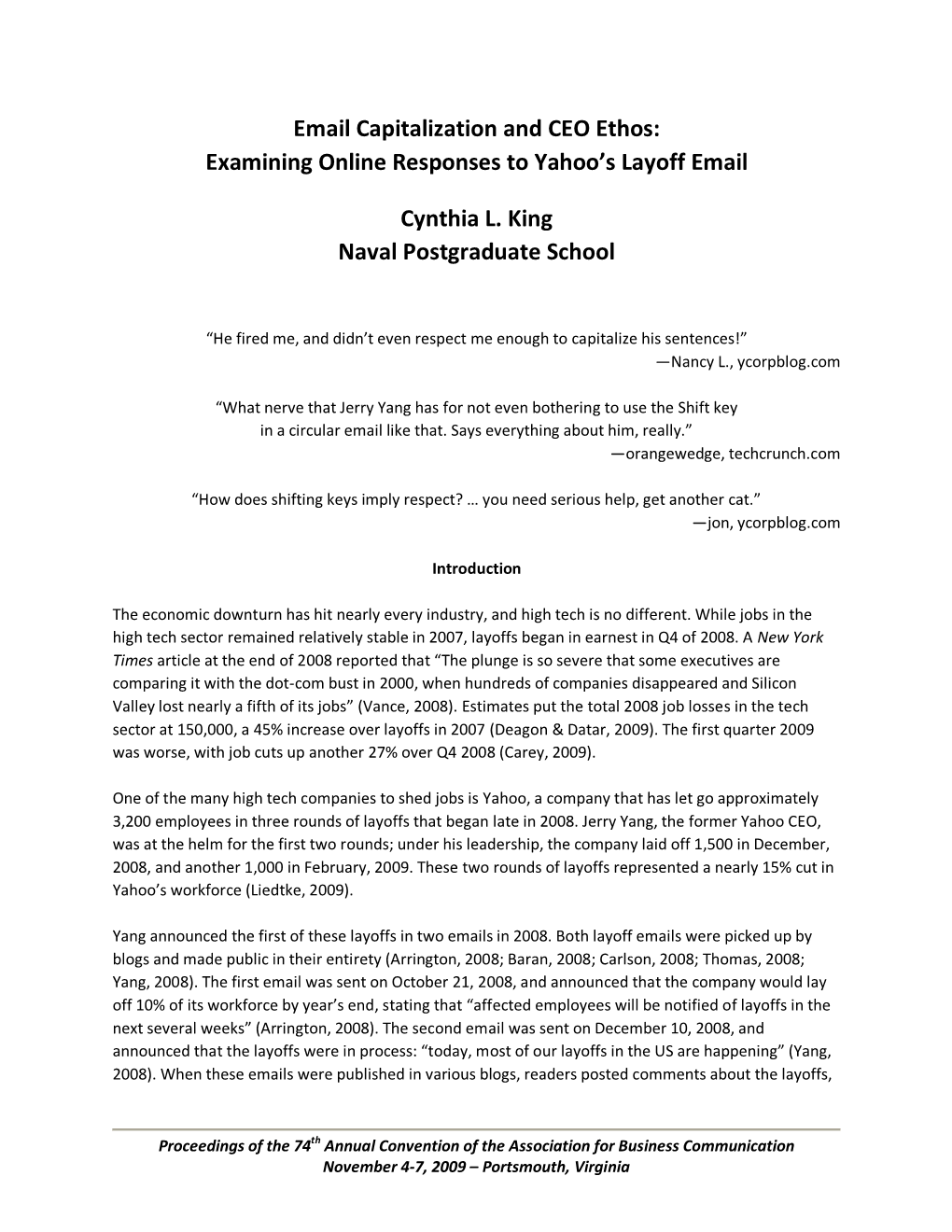 Email Capitalization and CEO Ethos: Examining Online Responses to Yahoo’S Layoff Email