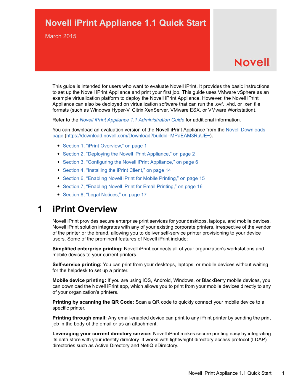 Novell Iprint Appliance 1.1 Evaluation Guide