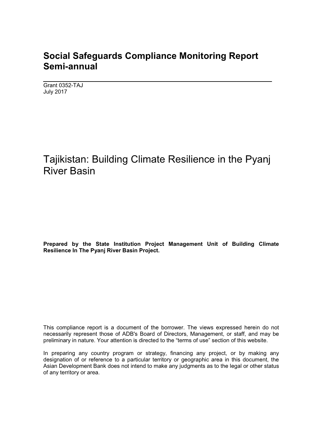 Building Climate Resilience in the Pyanj River Basin