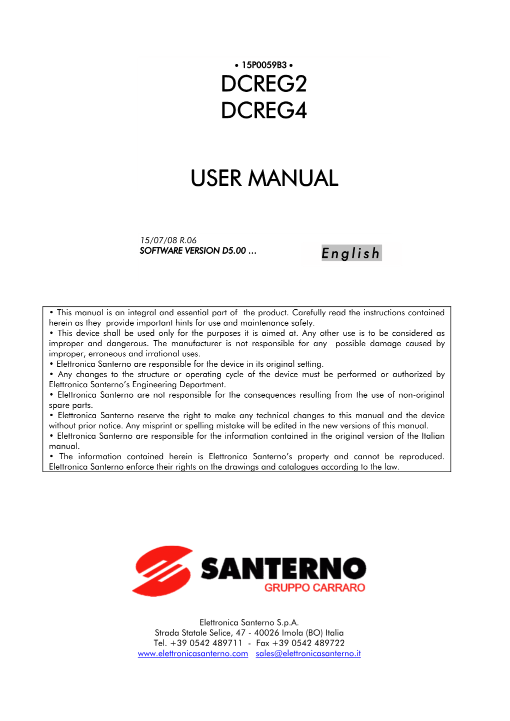 Santerno DCREG2 DCREG4 Manual