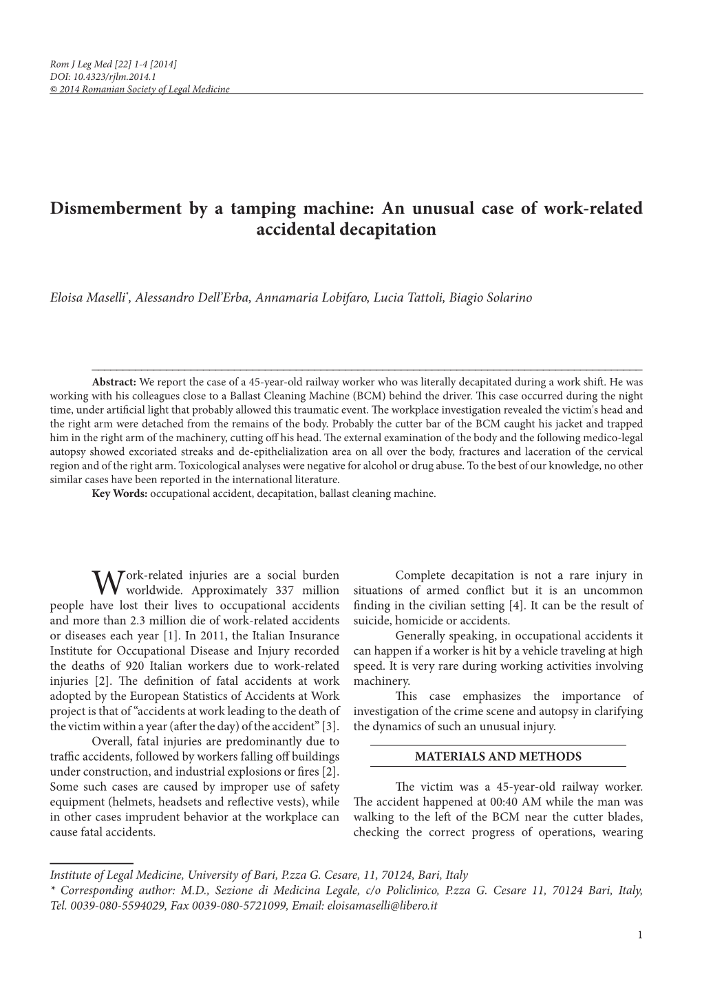 Dismemberment by a Tamping Machine: an Unusual Case of Work-Related Accidental Decapitation