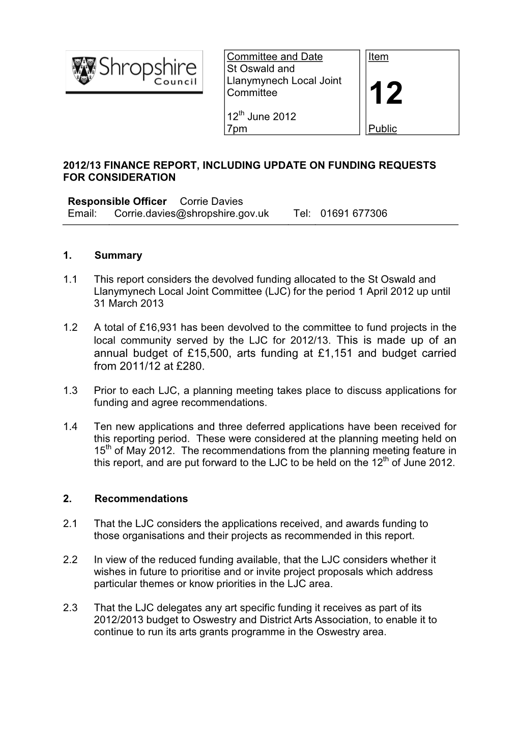 Item 12 St Oswald and Llanymynech Community Fund.Pdf